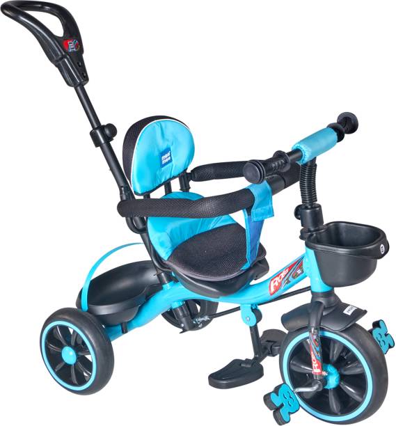 MeeMee Easy to Ride Baby Tricycle With Push & Adjustable Handle, Cushioned Seat & Toy Basket (Light Blue) Tricycle