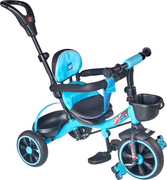 MeeMee Easy to Ride Baby Tricycle With Push & Adjustable Handle, Cushioned Seat & Toy Basket (Light Blue) Tricycle