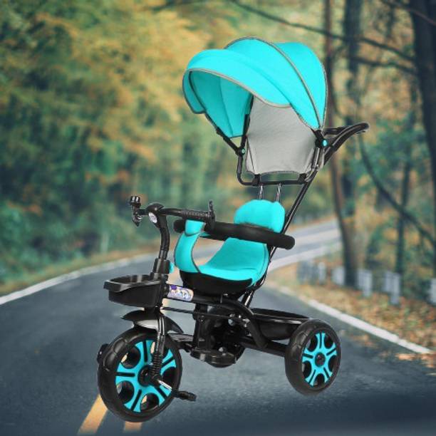 TOYSHOPPEE Model Canopy Tricycle with Soft Seat,Front-Back Basket,Parental Push Handle,Bell New Model Canopy Tricycle for Babys with New Colours Tricycle