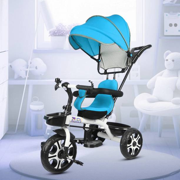 TOYSHOPPEE New Canopy Tricycle with Soft Seat,Front-Back Basket,Parental Push Handle,Bell New Canopy Tricycle for Babys with New Colours Yellow::Black Tricycle