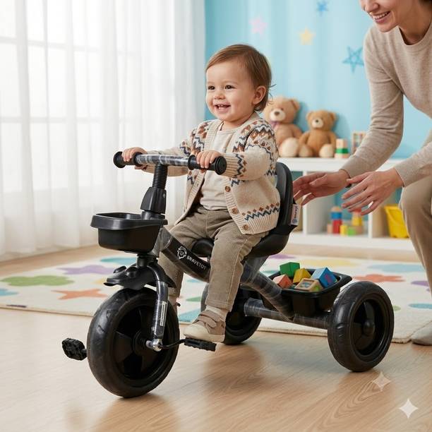BRAVETOT Heavy Duty Kids Tricycle | outdoor & Indoor Toddler Cycle with Comfortable Seat BLACK BASKET MODEL 01 Tricycle