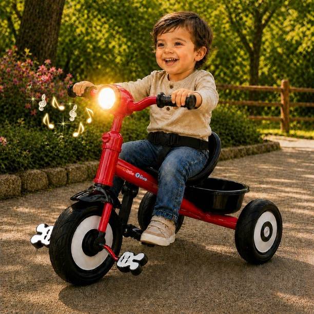 Little Olive Kids Tricycle with Headlight, Stable Wheels, Rear Basket and Comfortable Seat Tricycle