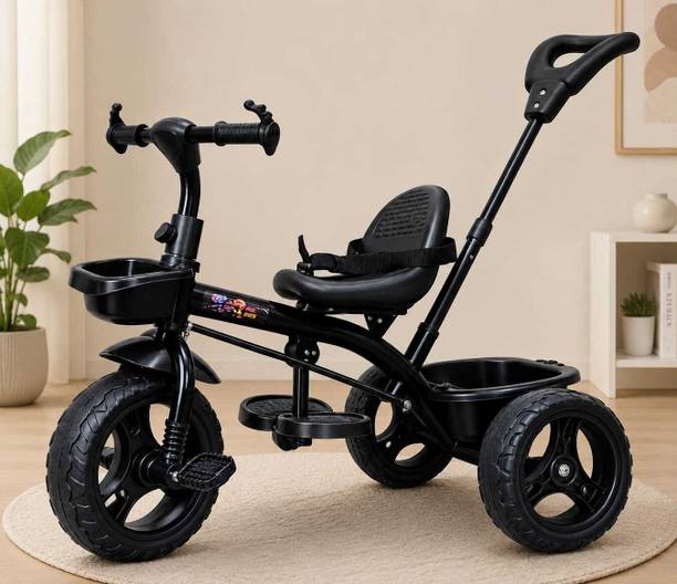 Stepupp STEPUP GROW BABY TRICYCLE WITH BASKET AND PARENT HANDLE BLACK COLOUR FOR KIDS stp handle for kids-07 Tricycle