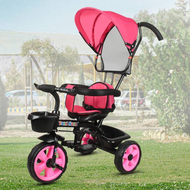 TOYSHOPPEE Tricycle Red colour for Kids with Parent Handel ,180° seat rotation, Front or Back Basket with baby Canopy and sipper Tricycle for 12 months to 60 Months for Kids trikes Tricycle 4005 RED Tricycle