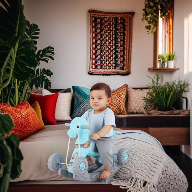 toyprofessor Boy's and Girl's 2 in 1 Baby Horse Rider/Rocker for Kids 1-3 Years Birthday Gift Push & Ride Baby Horse with Wheels Tricycle