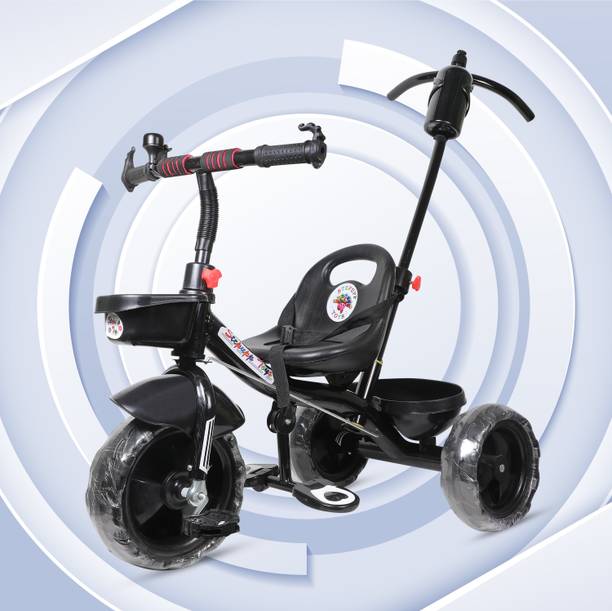 Stepupp STEPUP GROW BABY TRICYCLE WITH BASKET AND PARENT HANDLE BLACK COLOUR FOR KIDS stp handle for kids-07 Tricycle