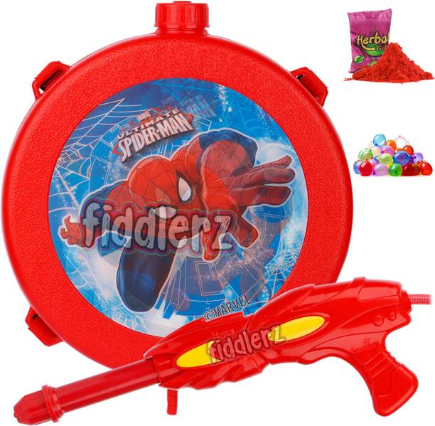 FIDDLERZ Holi Combo Water Gun with High Pressure Pichkari with Back Holding Round Tank Capacity 3 liters - Red Water Gun