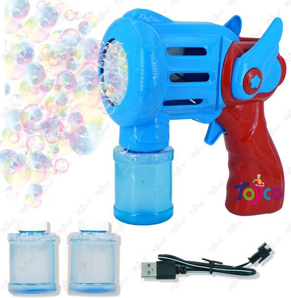 टॉयको 15 Holes Unlimited Bubble Machine RECHARGEABLE Toy Gun with Two Refill Bottles__