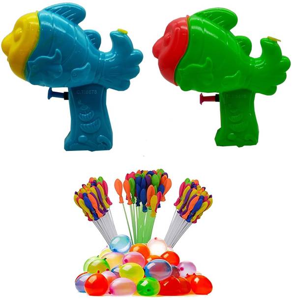 Brown Leaf Small Colorful Mono Fish Pichkari For Kids Holi(2 Pichkari + 3 Magic Balloon) Water Gun
