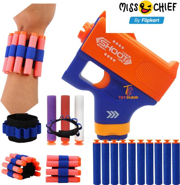 Miss & Chief Mini Soft Blaster Shooting Gun Toy with 3 Foam Dart, 1 HandStrap, 10 Extra Darts Guns & Darts