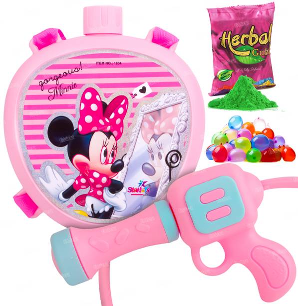 FIDDLERZ Holi Pichkari for Kids Cartoon Backpack Water Tank with Gulal & 100 Balloons Water Gun