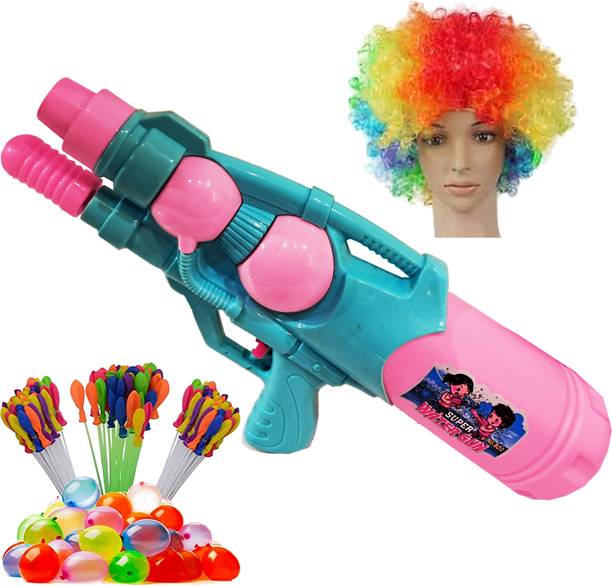 Brown Leaf (1 Pichkari+ 3 Magic Balloon+ 1 Malinga Wig)for Children Holi & Summer Party Fun Water Gun
