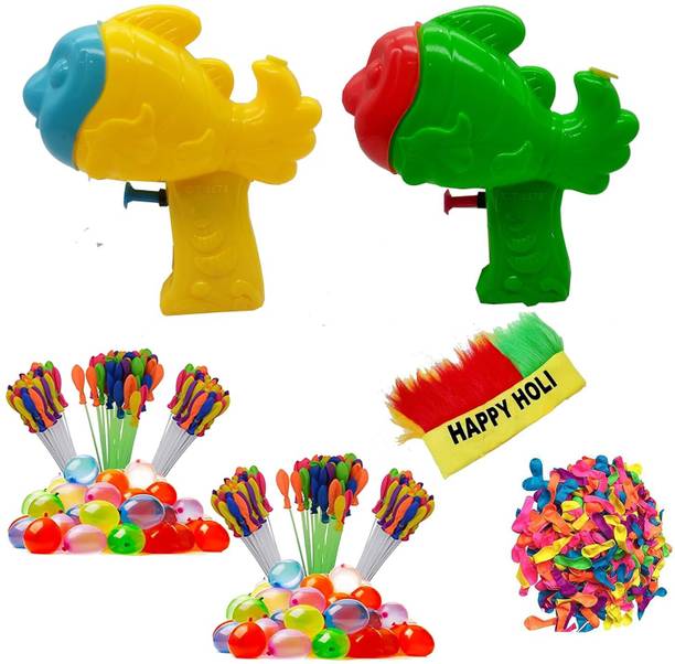 Brown Leaf (2 Pichkari+6 Magic Balloon+1 Holi Cap+100 Water Balloon)for Kids Holi Party Fun Water Gun