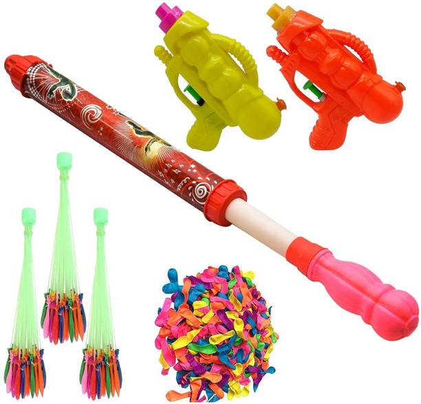 Brown Leaf (3 Pichkari + 3 Magic Balloon + 200 Water Ballloon)for Kids Holi Pool Party Fun Water Gun