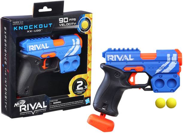 Nerf Rival Knockout XX-100 Blaster, Round Storage, 85 FPS Velocity, Breech Load, 2 Rival Rounds,Team Blue Guns & Darts