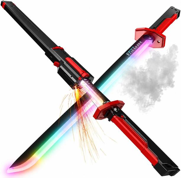 Toofun Sword Katana with LED, Smoke & Spark Effects, 7-Color Light Blade with Sound FX, Guns & Darts