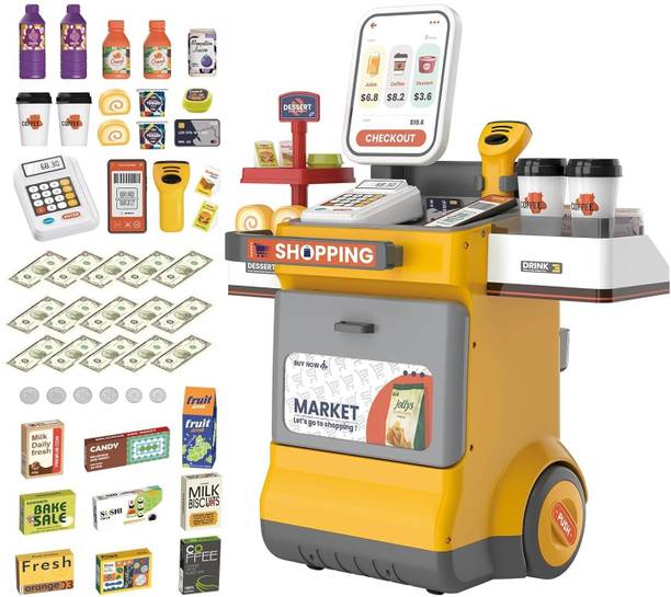 star impex Cash Register Playset 48PCS Store Supermarket Pretend Play with Scanner Armor Sets