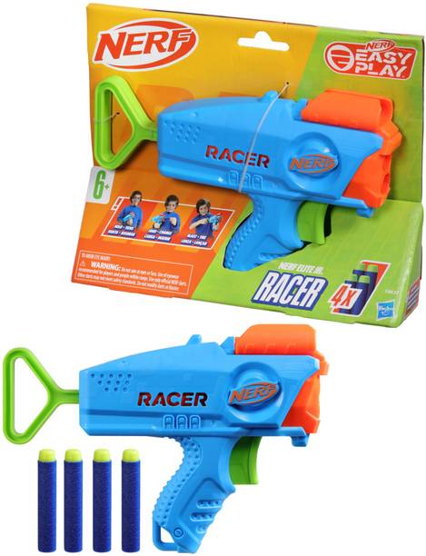 Nerf Elite Junior Racer Easy Play Dart Blaster,4 Elite Darts, Outdoor Toys For Age 6+ Guns & Darts