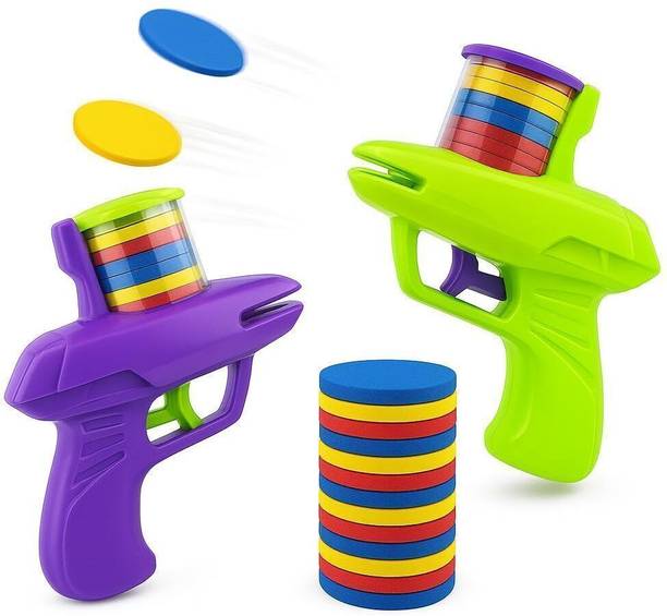 Sharvik Flying Foam Disc Shooting Gun Frisbee Launcher Gun Toy for Kids Colourful Bullet Guns & Darts