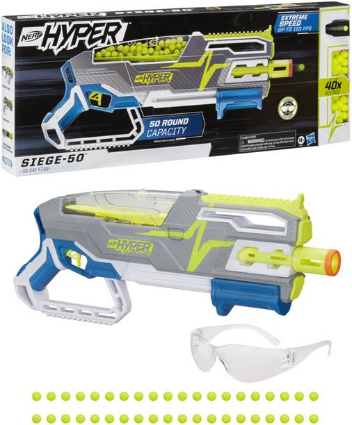 Hasbro Nerf Hyper Siege-50 Pump-Action Blaster -- Includes 40 Nerf Hyper Rounds Guns & Darts