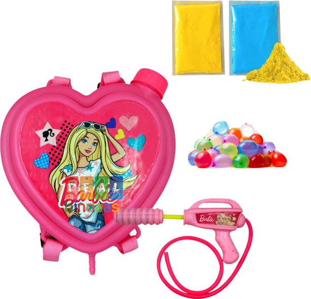 DEALbindaas Hearts Shape Barbie Holi Water Gun Toy Pressure Pichkari Back Pack Tank For Kids Water Gun