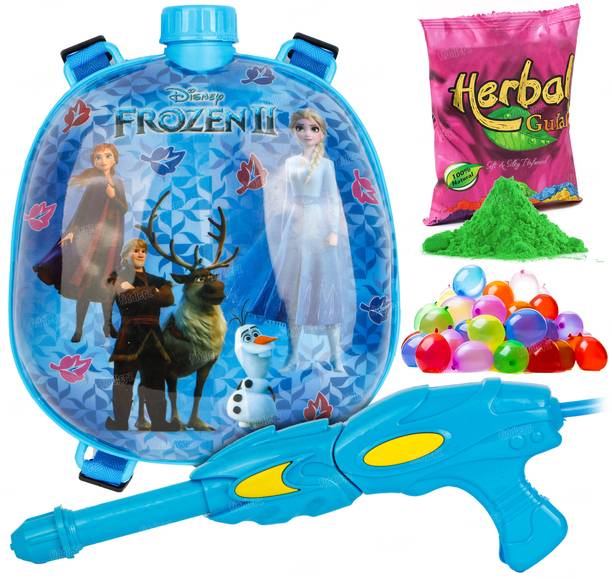 FIDDLERZ Holi Pichkari High Pressure Gun Back Holding Tank of 1 Pkt Color & 100 Balloons Water Gun