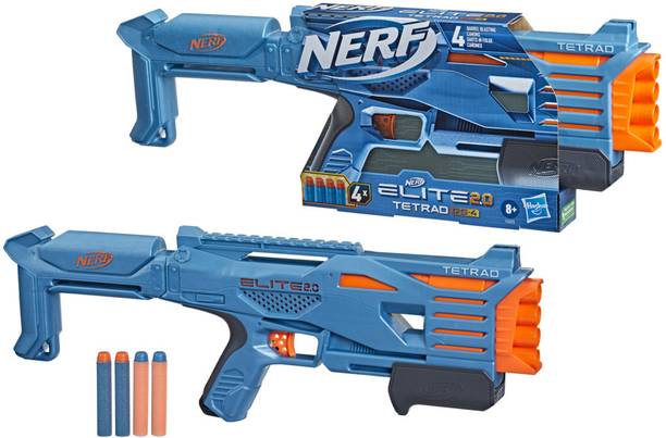 Nerf Elite 2.0 Tetrad QS-4 Blaster, 4-Barrel Blasting, Pump Action, Incl. 4 Darts Guns & Darts