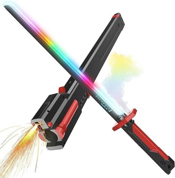 RUMI INTERNATIONAL Rechargeable LED Sword Toy with Eject Mechanism, Spark FX & Mist Spray Maces & Swords