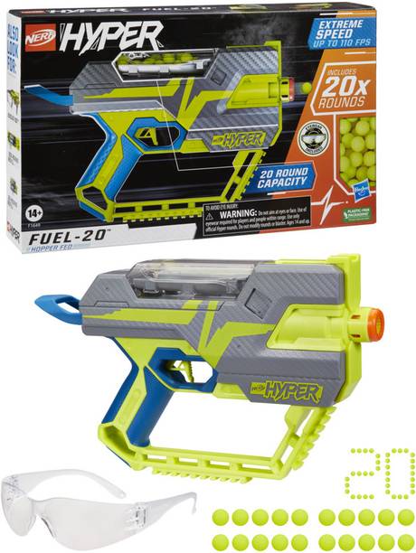 Nerf Hyper Fuel-20 Blaster, 20-Round Capacity, Easy Reload, Eyewear & 20 Rounds Incl. Guns & Darts