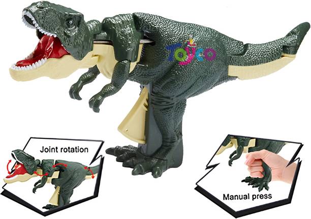 टॉयको Dinosaur Press Button Hand-Operated Toy with Swinging Head & Tail and Roar Sound