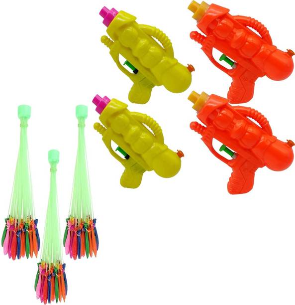 Brown Leaf (4 Small Pichkari + 3 Magic Balloon)For Kids Holi Festival & Summer Party Fun Water Gun