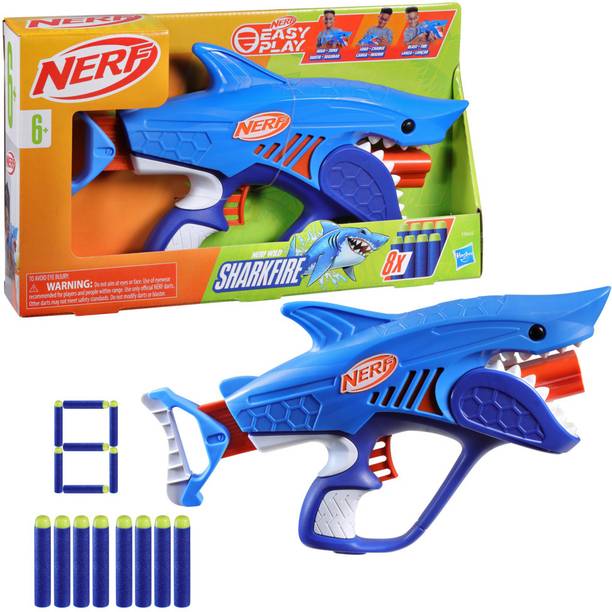 Nerf Junior Wild Sharkfire, Easy Play Dart Blaster, 8 Elite Darts, Age 6+ Guns & Darts
