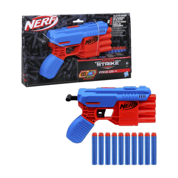 Nerf Alpha Strike Fang QS-4 Blaster , 4-Dart Blasting ,Fire 4 Darts in a Row -10 Official Elite Darts ,Easy Load-Prime-Fire Guns & Darts