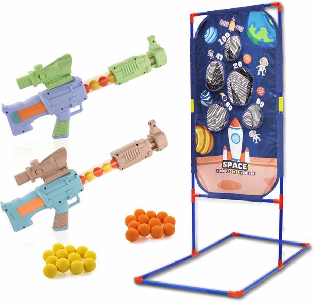 333MART Space Explorer Pack Of 2 Pneumatic Gun Toy With Scoring Net Stand and Soft ball Guns & Darts