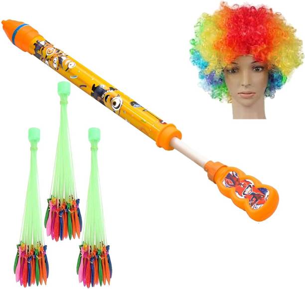 Brown Leaf 1 Water Gun Holi Pichkari +3 Magic Balloon+ 1 Malinga Cap Combo Pack for Holi Water Gun