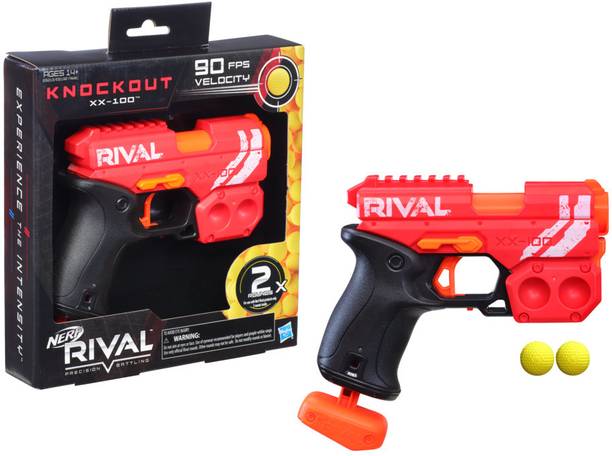Nerf Knockout XX-100 Blaster -Team Red, Round Storage, 85 FPS Velocity, Breech Load -- Includes 2 Official Rival Rounds Guns & Darts