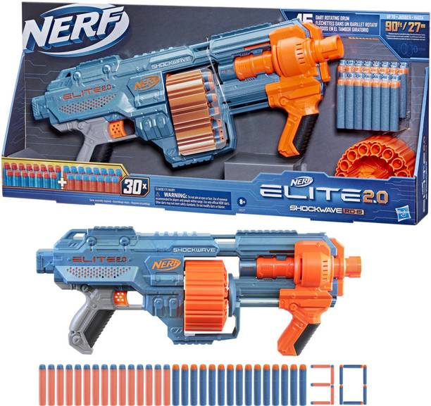 Nerf Elite 2.0 Shockwave RD-15 Dart Blaster, 15-Dart Rotating Drum, Incl. 30 Darts Guns & Darts