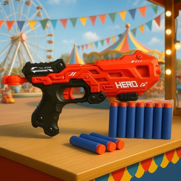 AS TRADERS Hero Soft Bullet Toy Gun with 8 Foam Darts | Safe Shooting Blaster for Kids14 Guns & Darts
