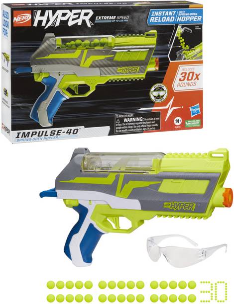 Nerf Hyper Impulse-40 Blaster, 40-Rounds Capacity, Spring-Open Reload, Eyewear Incl. Guns & Darts