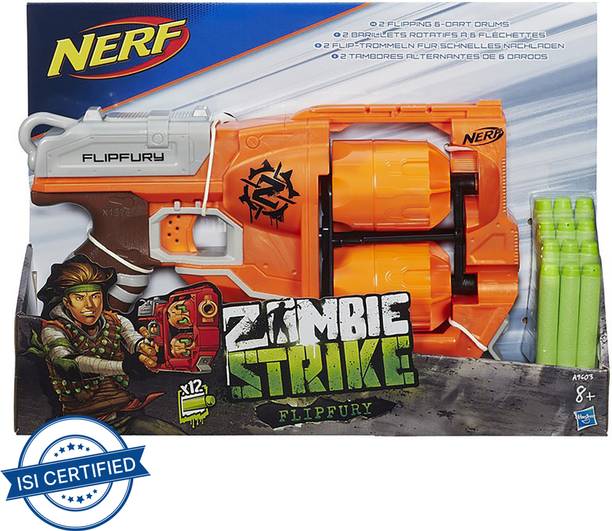 Nerf Zombie Strike FlipFury Blaster 2 Flipping 6-Dart Drums ,12 Zombie Strike Elite Darts Guns & Darts