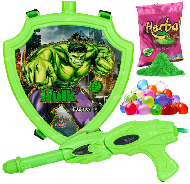 FIDDLERZ Holi Pichkari High Pressure Gun Back Holding Tank of 1 Pkt Color & 100 Balloons Water Gun