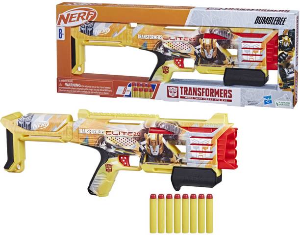 Nerf Transformers Bumblebee Dart Blaster, 8 Elite Darts, Pump Action, Age 8+ Unisex Guns & Darts