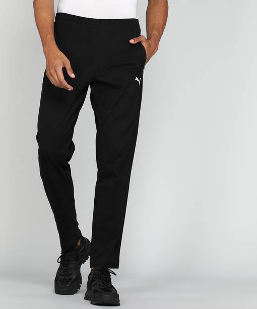 Zippered Jersey Sweatpants Men Solid Black Track Pants