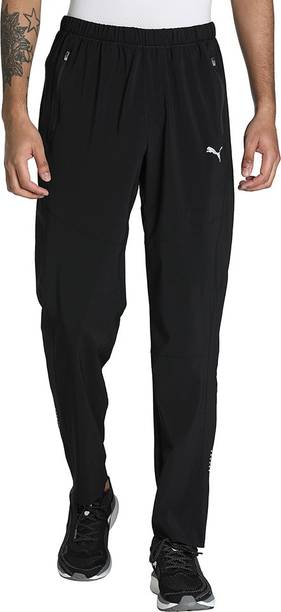 Tapered Woven Pants Men Solid Black Track Pants