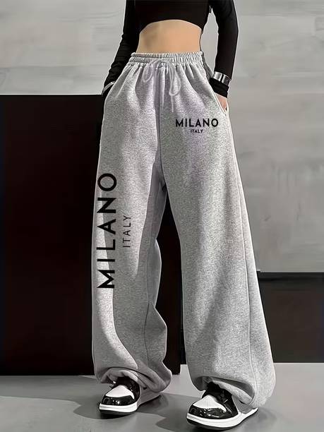Women Printed Grey Track Pants