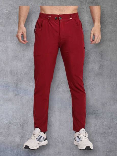 Mashaykh Men Solid Maroon Track Pants