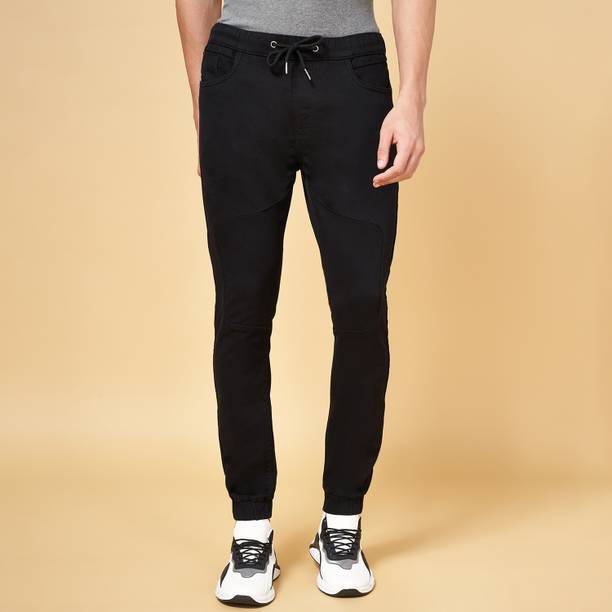 Men Solid Black Track Pants