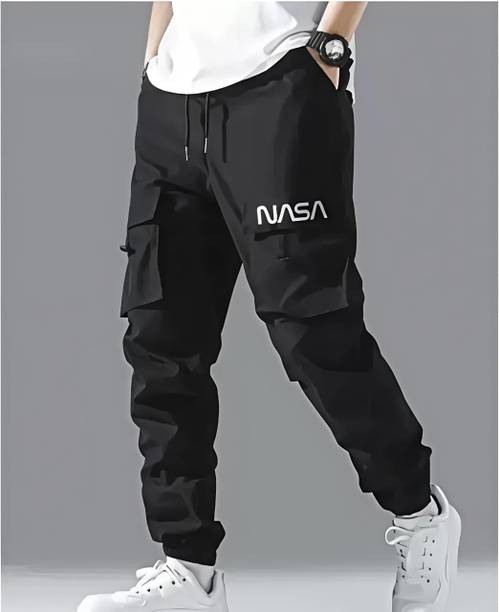 Men Embroidered Black Track Pants