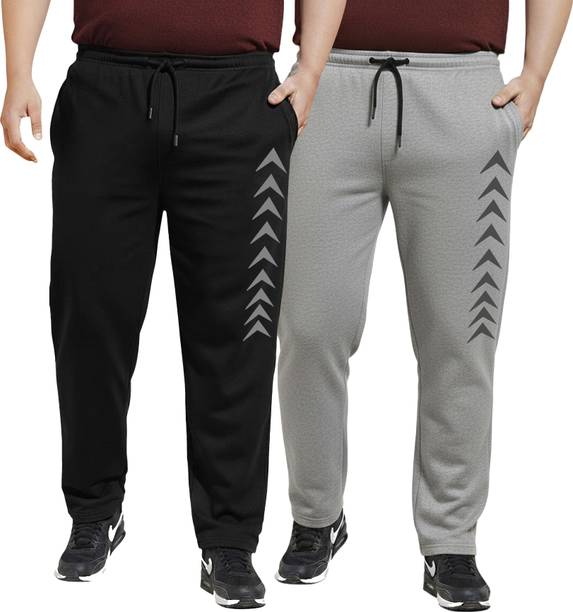 Pack Of 2 Men Printed Black, Grey Track Pants
