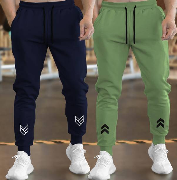 Pack of 2 Men Printed Blue, Light Green Track Pants
